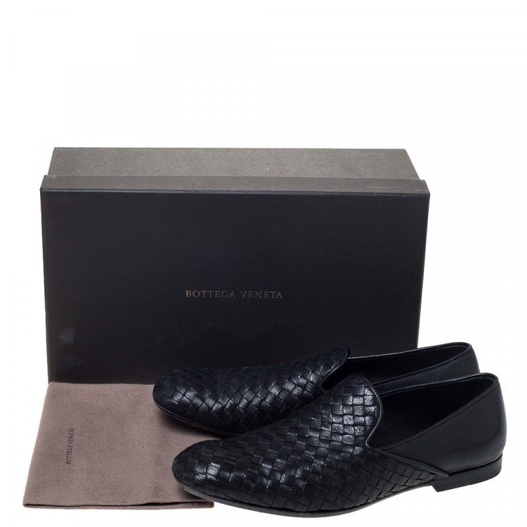 Pre Owned Bottega Veneta Black Intrecciato Leather Loafers Size 42