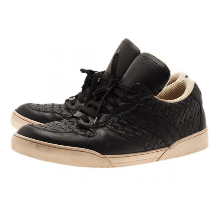 Pre Owned Bottega Veneta Black Intrecciato Leather Sneakers Size 46