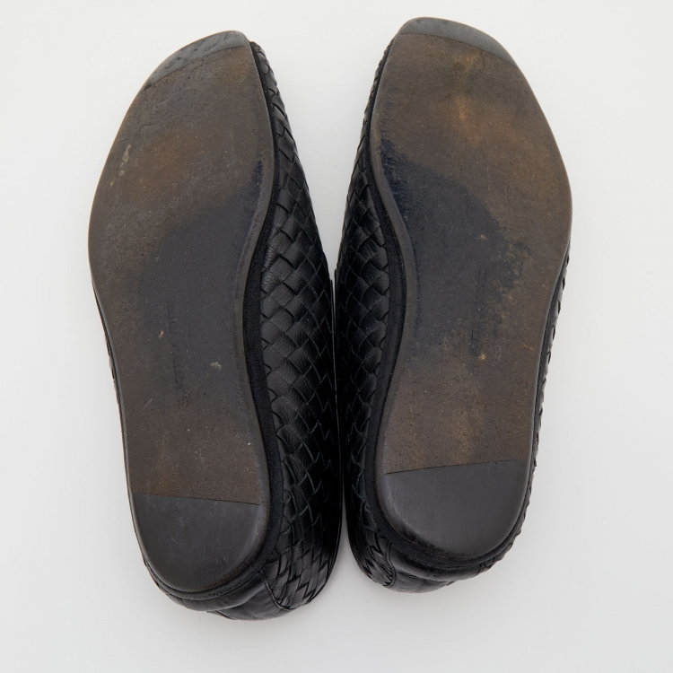 Pre Owned Bottega Veneta Black Intrecciato Leather Slip on Loafers Size 40