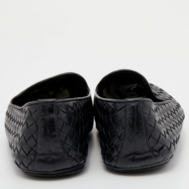 Pre Owned Bottega Veneta Black Intrecciato Leather Slip on Loafers Size 40