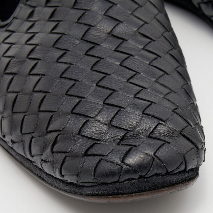 Pre Owned Bottega Veneta Black Intrecciato Leather Slip on Loafers Size 40