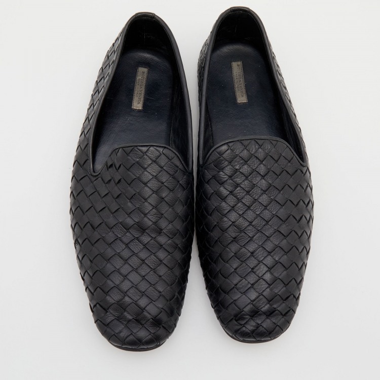 Pre Owned Bottega Veneta Black Intrecciato Leather Slip on Loafers Size 40