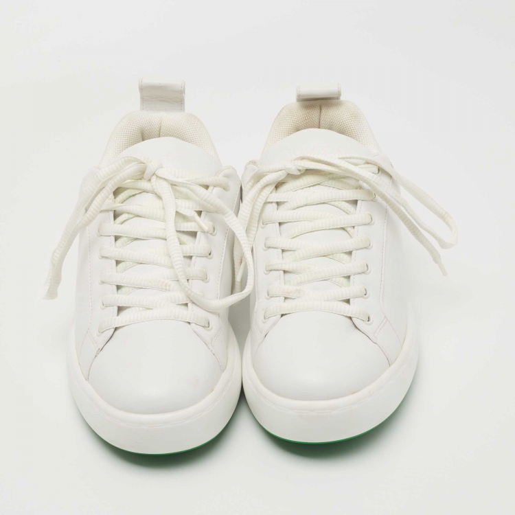 Pre Owned Bottega Veneta White Leather Lace Up Sneakers Size 41
