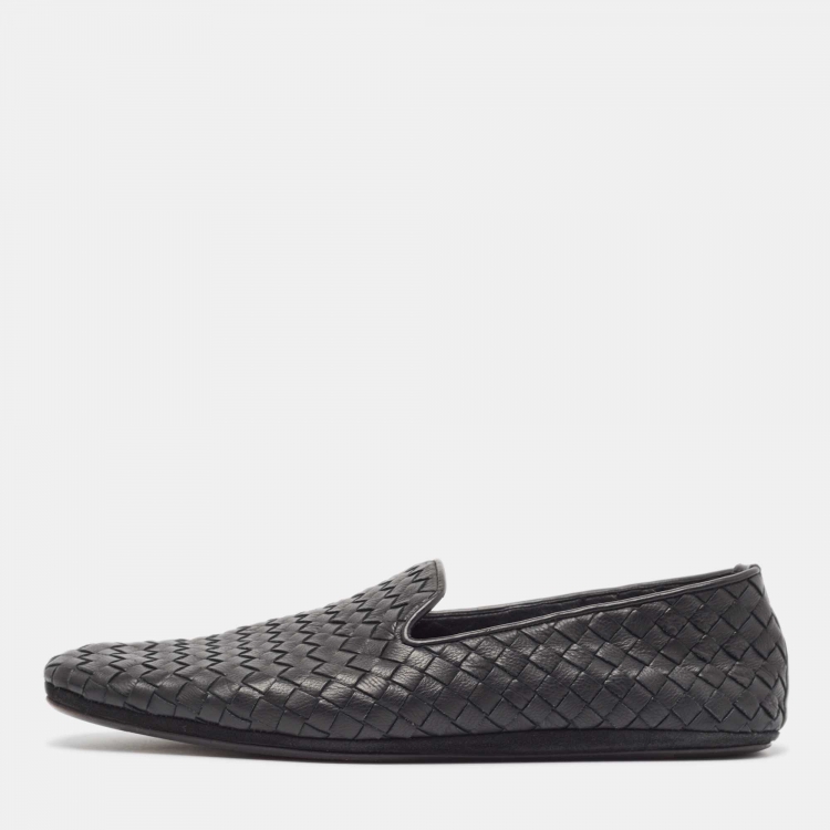 Pre Owned Bottega Veneta Black Intrecciato Leather Smoking Slippers Size 41
