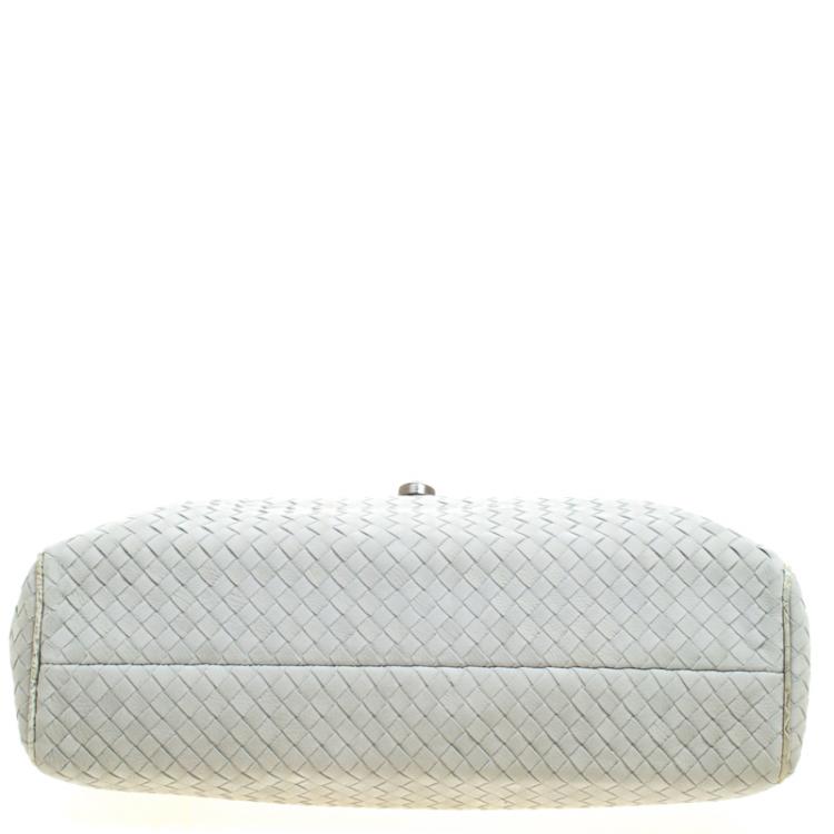Pre Owned Bottega Veneta Grey Intrecciato Leather Crocodile Trim Briefcase 