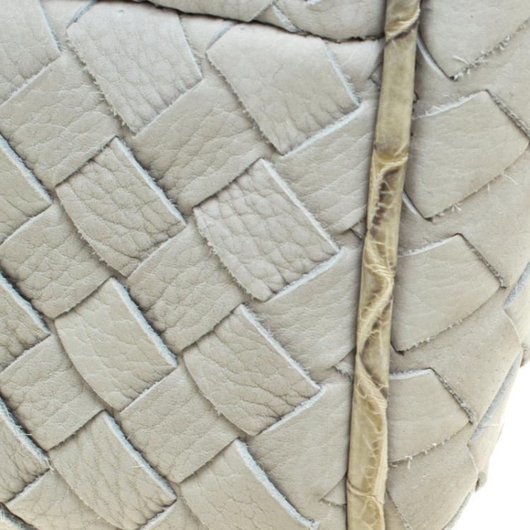 Pre Owned Bottega Veneta Grey Intrecciato Leather Crocodile Trim Briefcase 