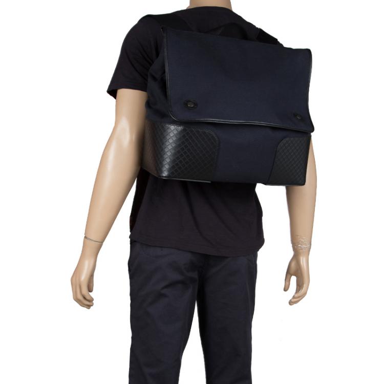 Bottega Veneta Men's Intrecciato Leather Flap Backpack In Black-silver