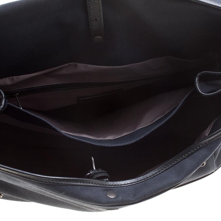 Pre Owned Bottega Veneta Navy Blue/Black Canvas and Intrecciato Leather Backpack 