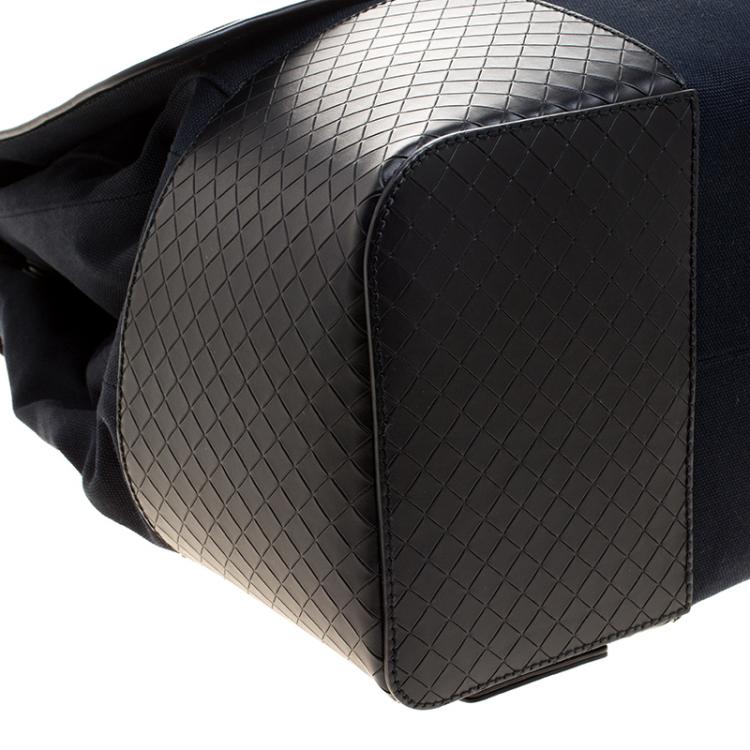Pre Owned Bottega Veneta Navy Blue/Black Canvas and Intrecciato Leather Backpack 