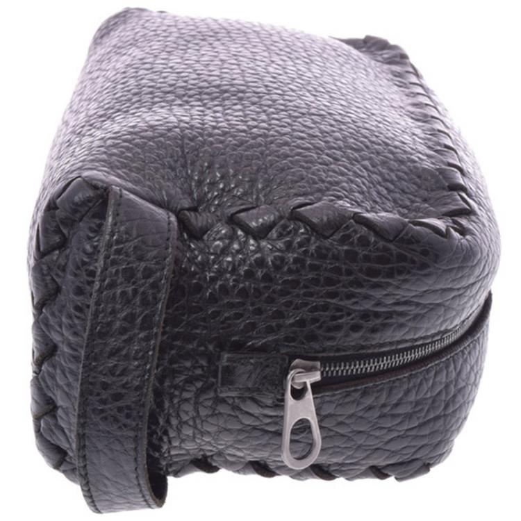 Pre Owned Bottega Veneta Black Intrecciato Leather Clutch Bag