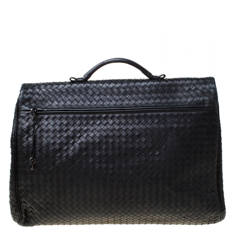 Pre Owned Bottega Veneta Black Intrecciato Leather Briefcase  