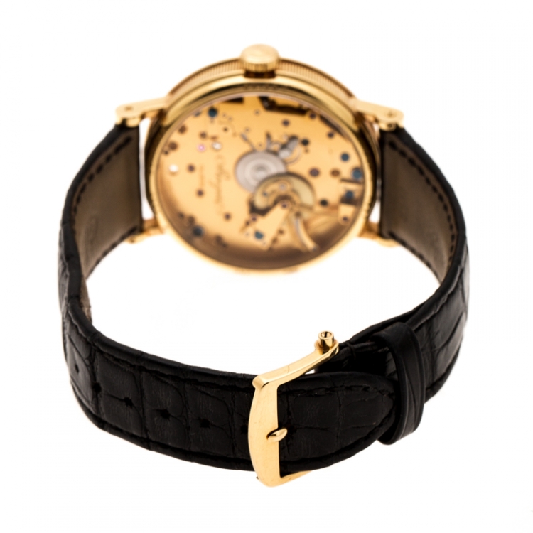 Pre Owned  Breguet Silver 18K Yellow Gold Leather Tradition 7027 Men's Wristwatch 38 mm