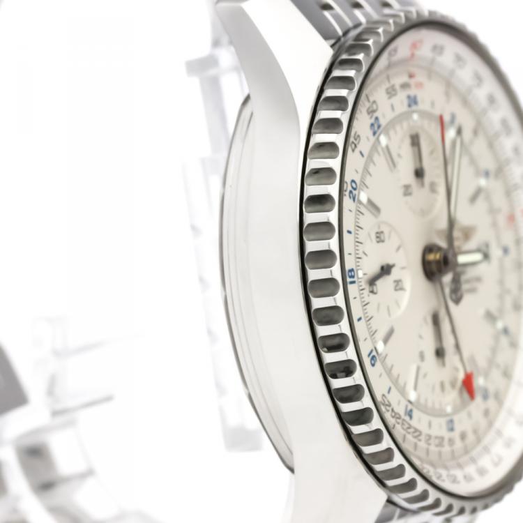 Pre Owned Breitling White Stainless Steel Navitimer Men's Wristwatch 46MM