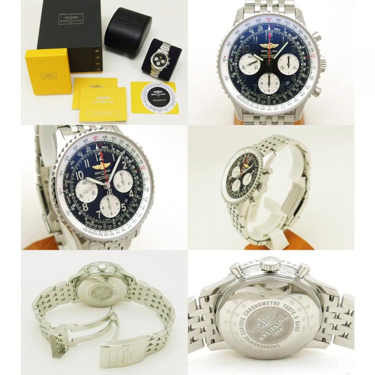 Pre Owned Breitling Black Stainless Steel Navitimer 01 Chronograph Men's Wristwatch 43MM