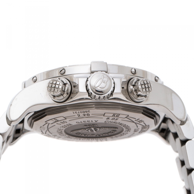 Pre Owned Breitling Black Stainless Steel Super Avenger A13370 Men's Wristwatch 48 mm