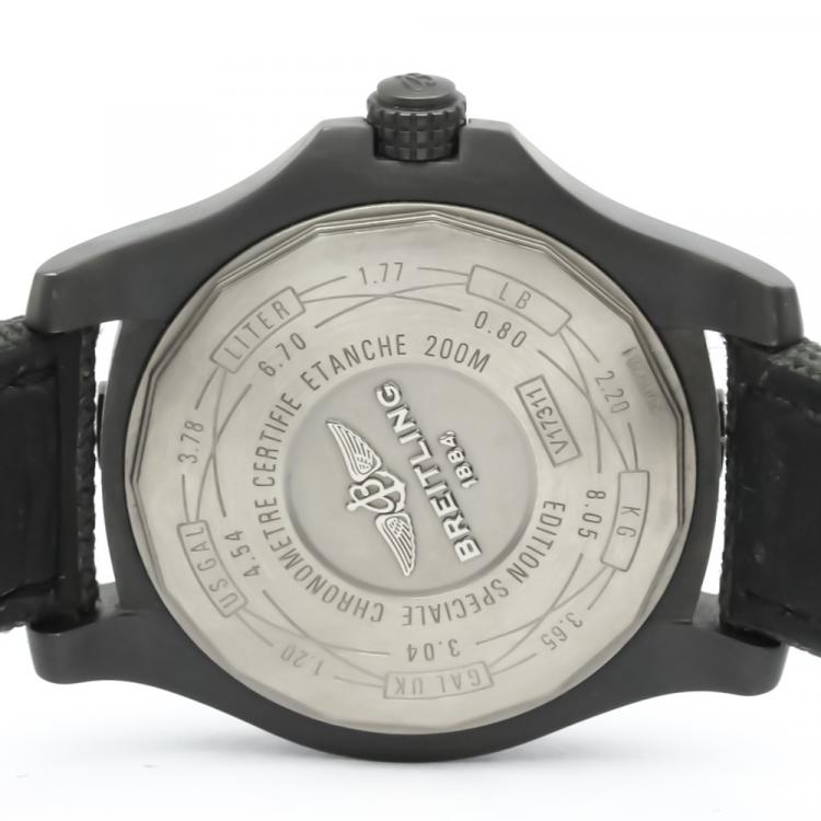 Pre Owned Breitling Black Titanium Avenger Bird Automatic V17311 Men's Wristwatch 44 MM