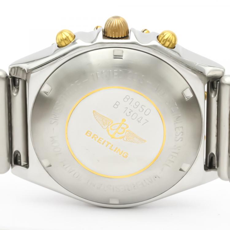 Pre Owned Breitling Blue 18k Yellow Gold And Stainless Steel Chronomat B13047 Automatic Men's Wristwatch 40 MM