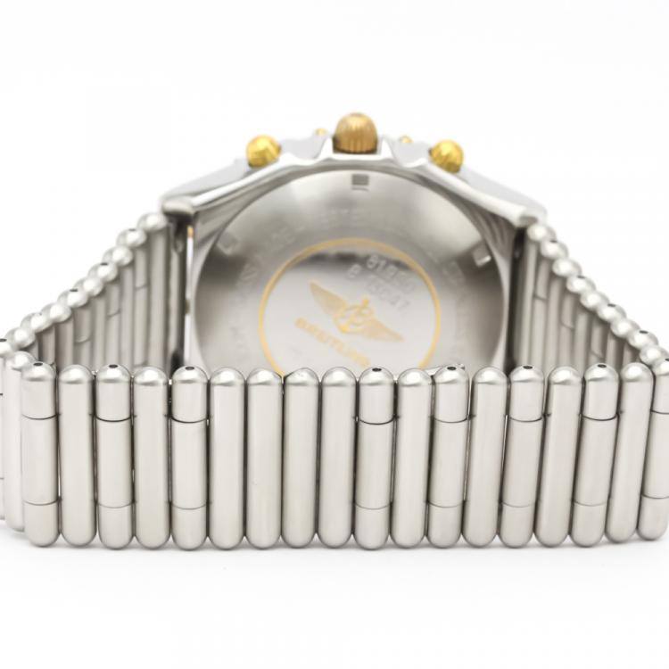 Pre Owned Breitling Blue 18k Yellow Gold And Stainless Steel Chronomat B13047 Automatic Men's Wristwatch 40 MM