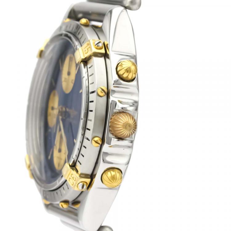 Pre Owned Breitling Blue 18k Yellow Gold And Stainless Steel Chronomat B13047 Automatic Men's Wristwatch 40 MM