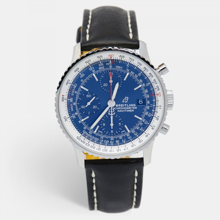 Pre Owned Breitling Blue Stainless Steel Calfskin Navitimer A13324121C1X1 Men's Wristwatch 41 mm 