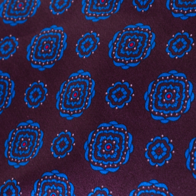 Pre Owned Brioni Burgundy and Blue Floral Motif Printed Silk Tie