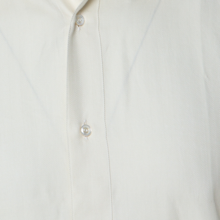 Pre Owned Brioni Cream Cotton Button Front Shirt L 
