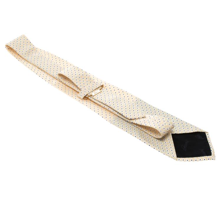 Pre Owned Brioni Yellow & Blue Polka Dotted Silk Tie