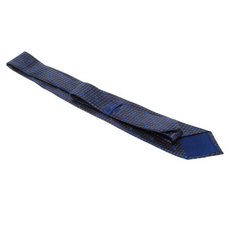 Pre Owned Brioni Navy Blue Printed Silk Tie
