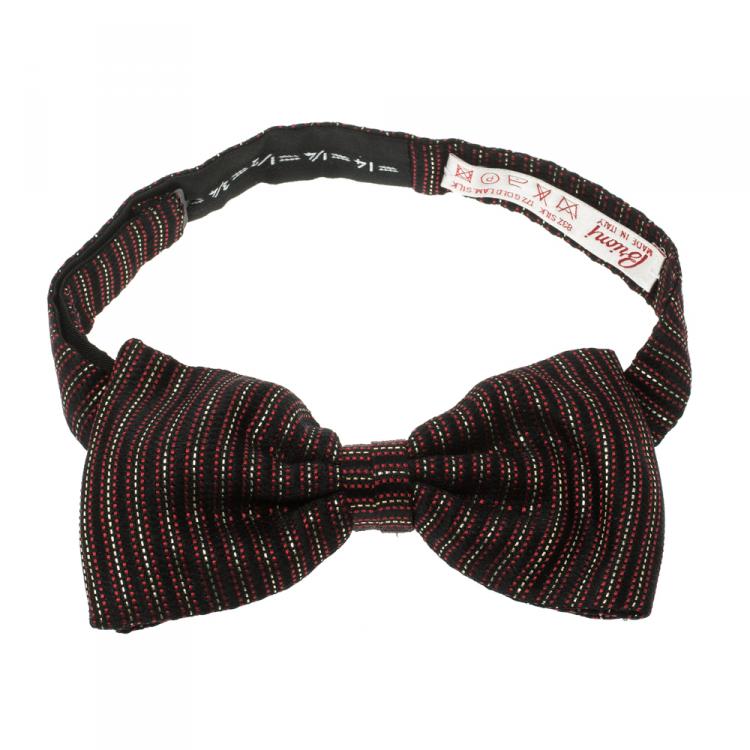 Pre Owned Brioni Black Striped Silk Classic Bow Tie