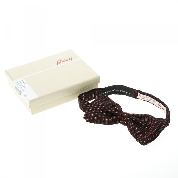 Pre Owned Brioni Black Striped Silk Classic Bow Tie