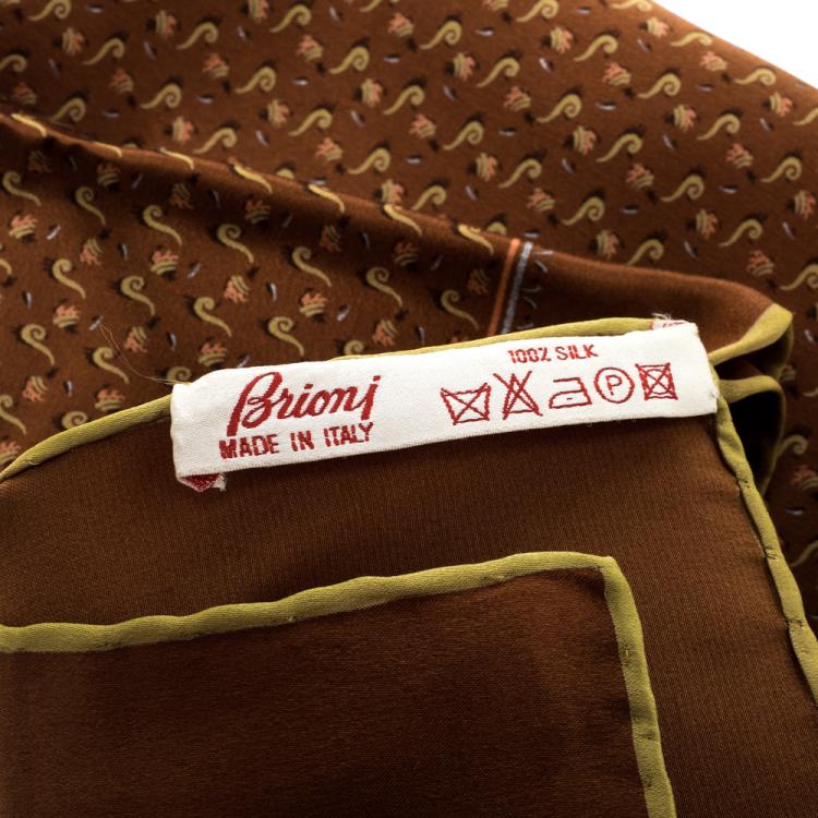 Pre Owned Brioni Brown Printed Silk Pocket Square