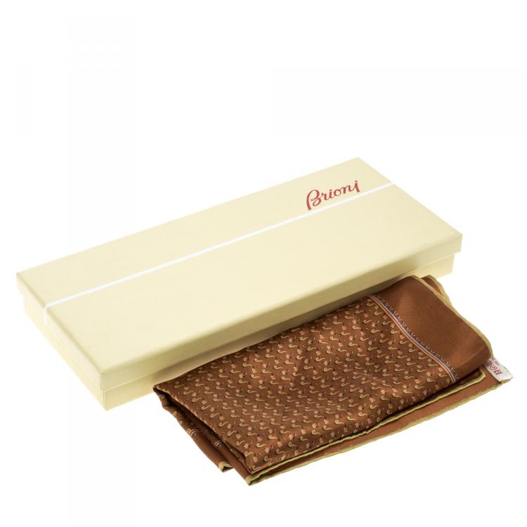 Pre Owned Brioni Brown Printed Silk Pocket Square