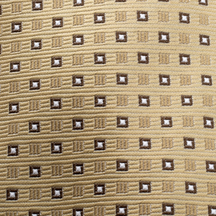 Pre Owned Brioni Cream Mini Square Pattern Silk Jacquard Tie