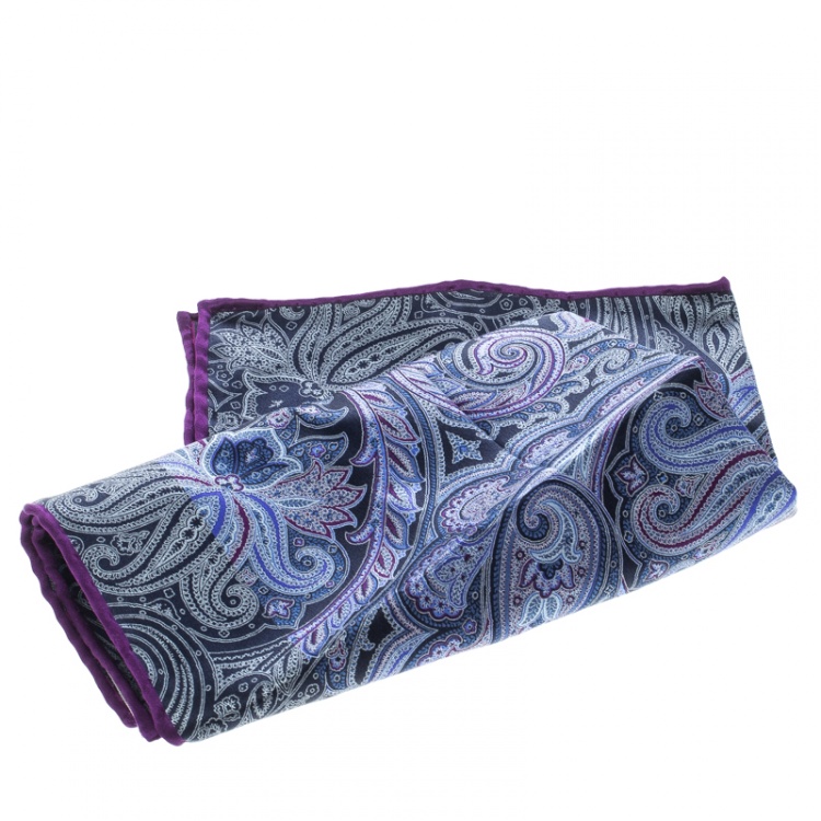 Pre Owned Brioni Multicolor Paisley Printed Silk Pocket Square