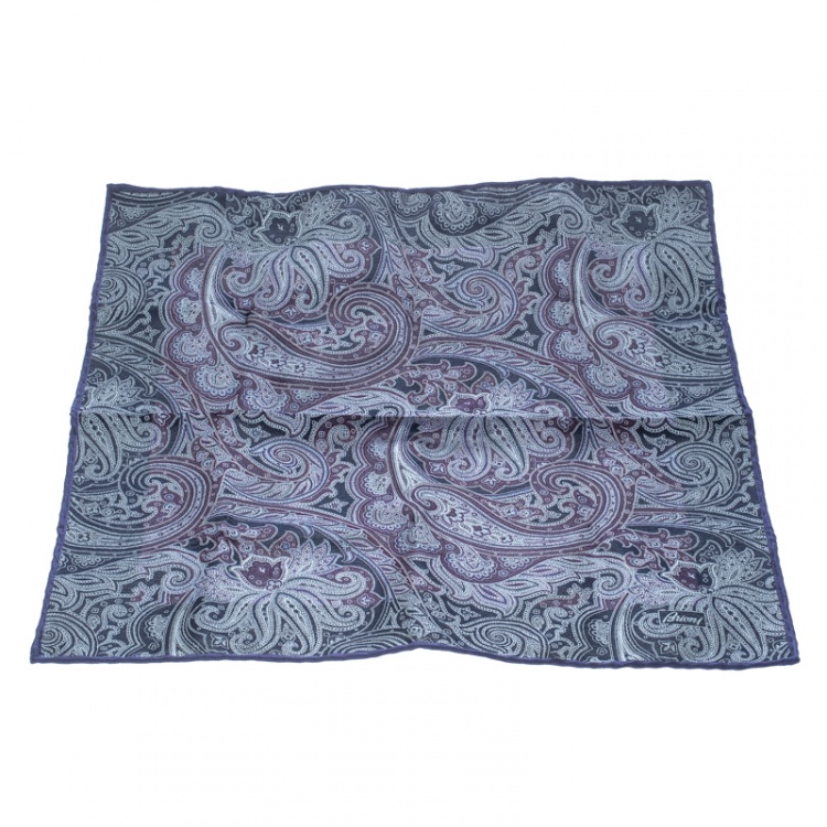 Pre Owned Brioni Navy Blue Paisley Printed Silk Pocket Square
