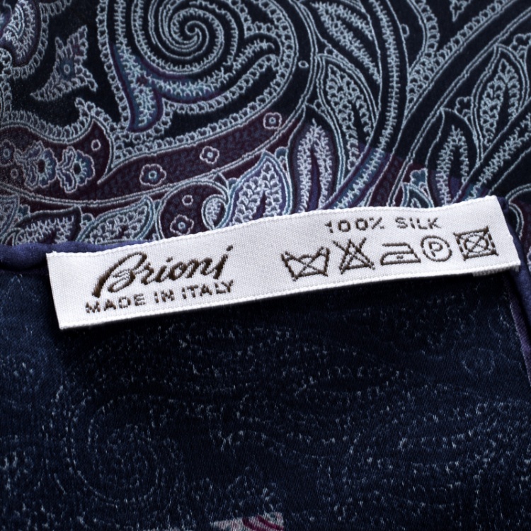 Pre Owned Brioni Navy Blue Paisley Printed Silk Pocket Square