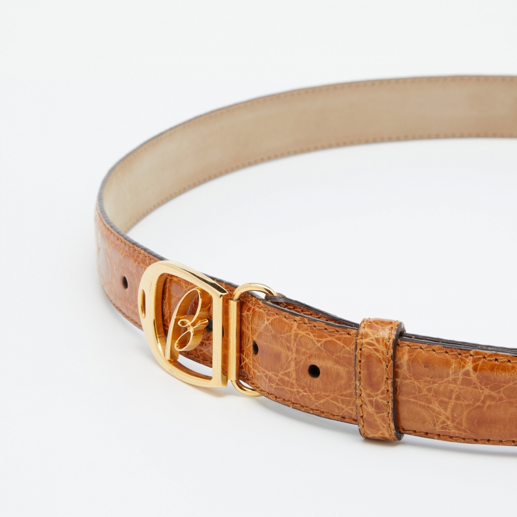Pre Owned Brioni Brown Crocodile Leather Buckle Belt 100CM