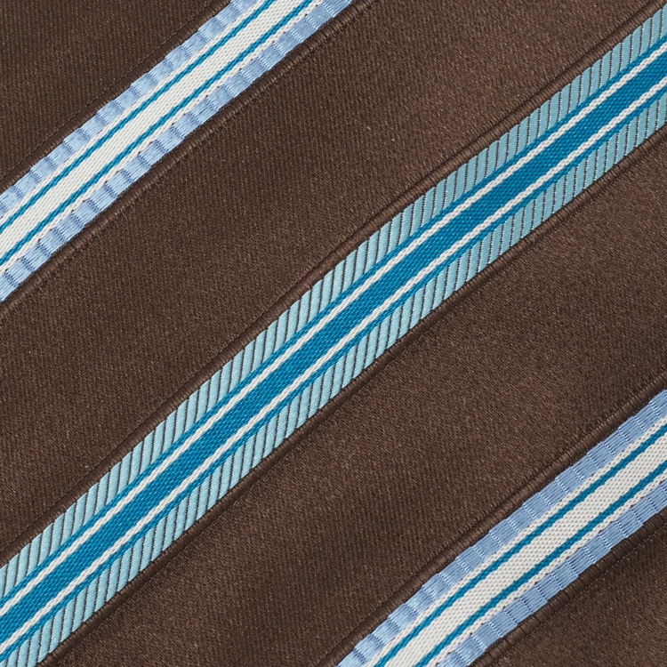 Pre Owned Brioni Vintage Brown & Blue Diagonal Striped Silk Tie 