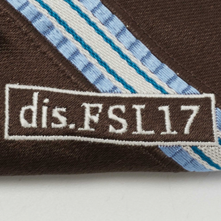 Pre Owned Brioni Vintage Brown & Blue Diagonal Striped Silk Tie 