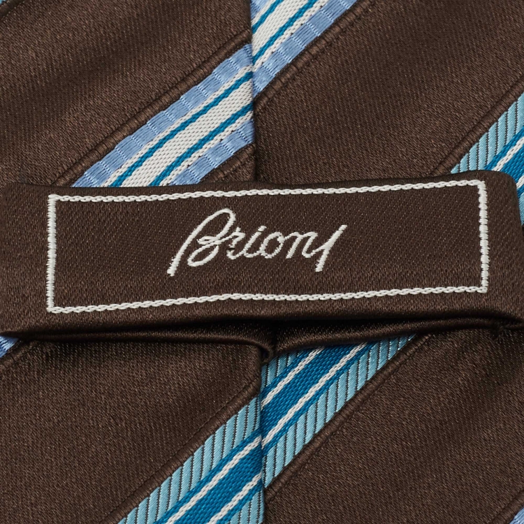 Pre Owned Brioni Vintage Brown & Blue Diagonal Striped Silk Tie 