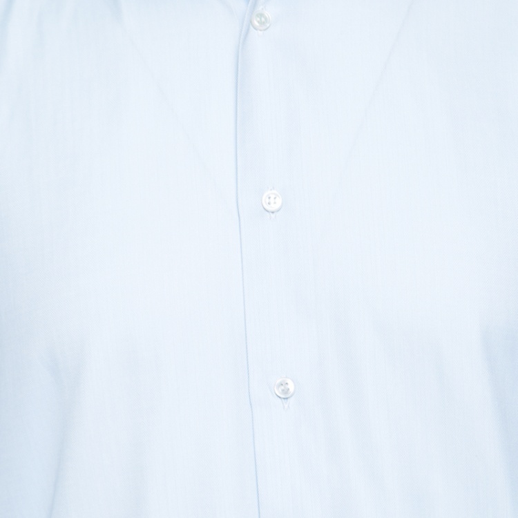 Pre Owned Brioni Light Blue Cotton Herringbone Pattern Long Sleeve Button Front Shirt 2XL