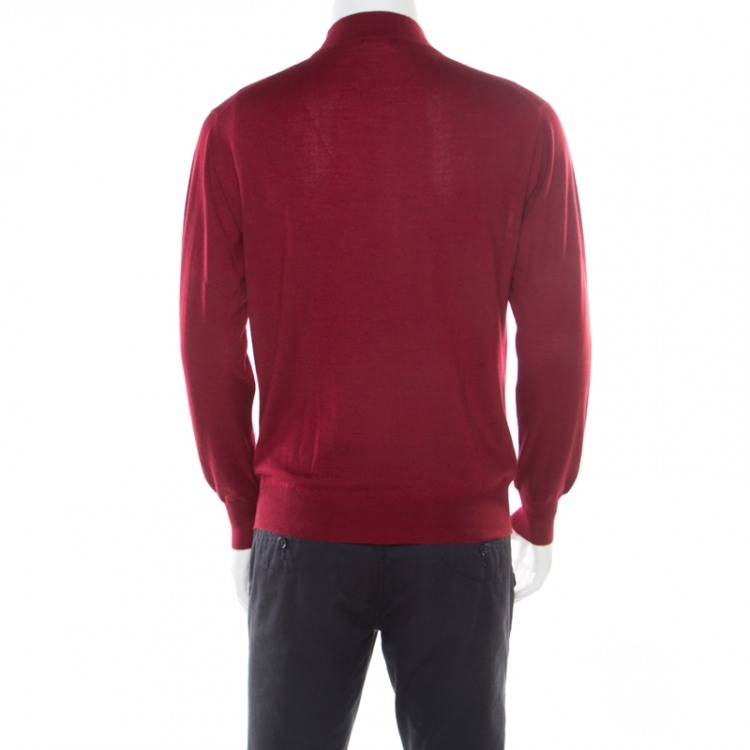 Pre Owned Brioni Burgundy Cashmere Silk High Neck Sweater M