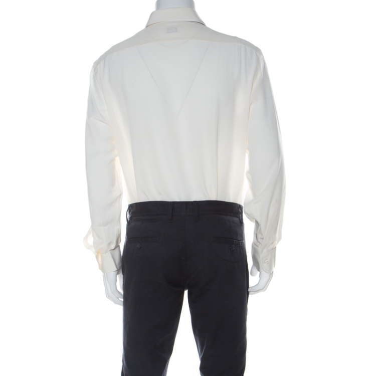 Pre Owned Brioni Cream Silk Button Front Shirt L