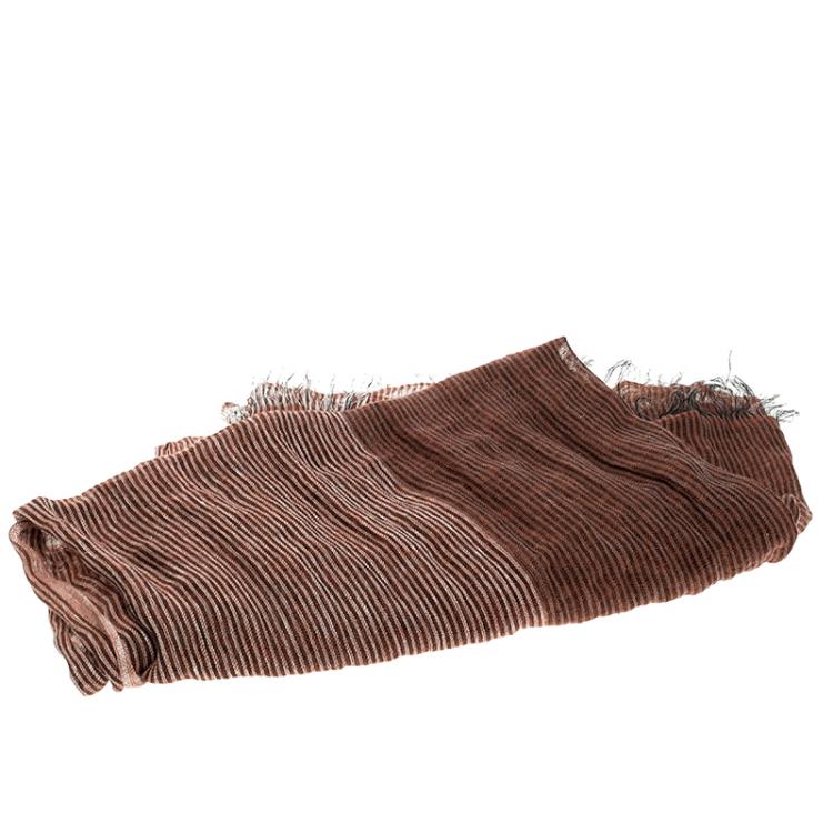 مملوكة مسبقًا Brunello Cucinelli Brown Gradient Self Striped Linen Scarf