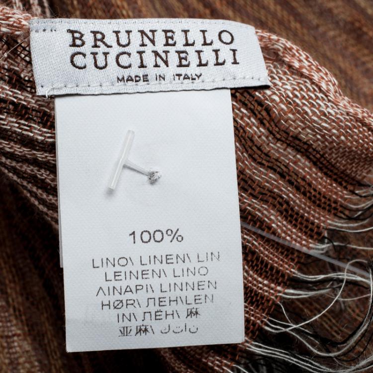 مملوكة مسبقًا Brunello Cucinelli Brown Gradient Self Striped Linen Scarf