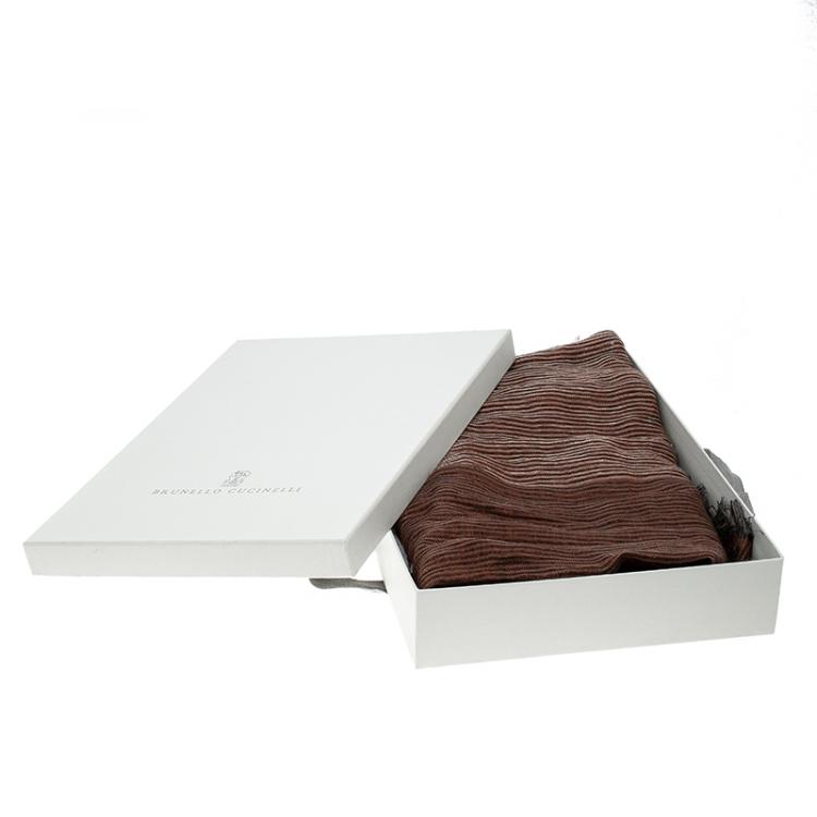 مملوكة مسبقًا Brunello Cucinelli Brown Gradient Self Striped Linen Scarf