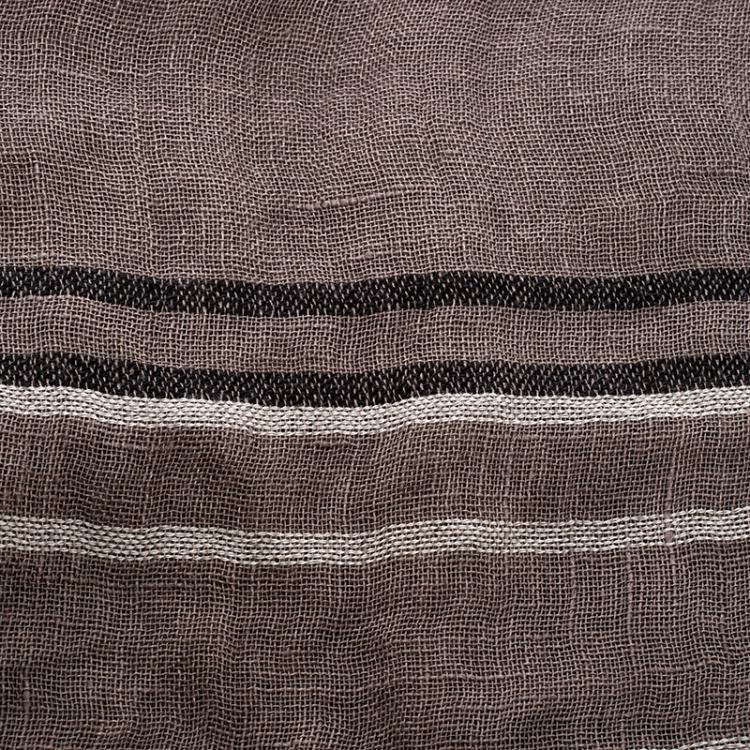 Pre Owned Brunello Cucinelli Brown Contrast Striped and Checked Linen Scarf
