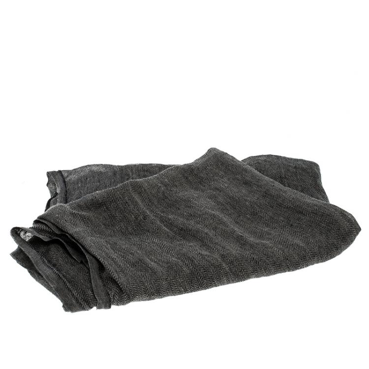 Pre Owned Brunello Cucinelli Grey Herringbone Weave Chevron Pattern Linen Scarf