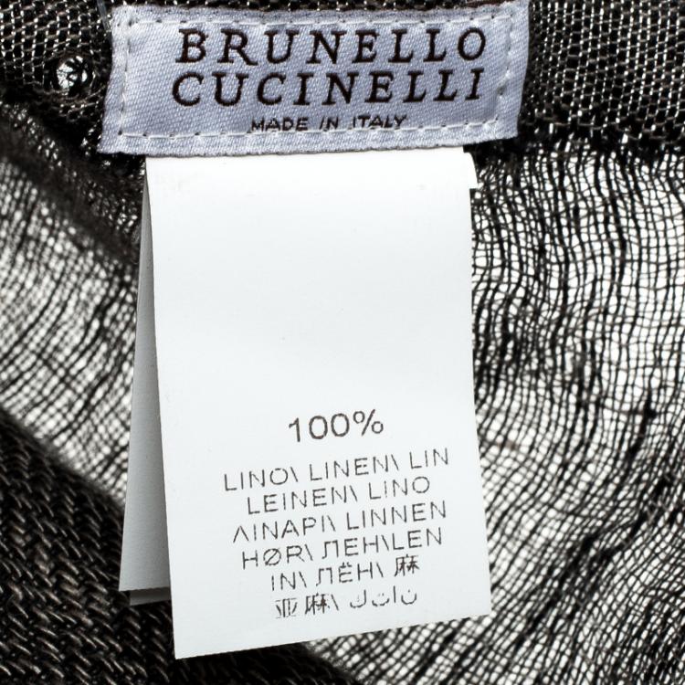 Pre Owned Brunello Cucinelli Grey Herringbone Weave Chevron Pattern Linen Scarf