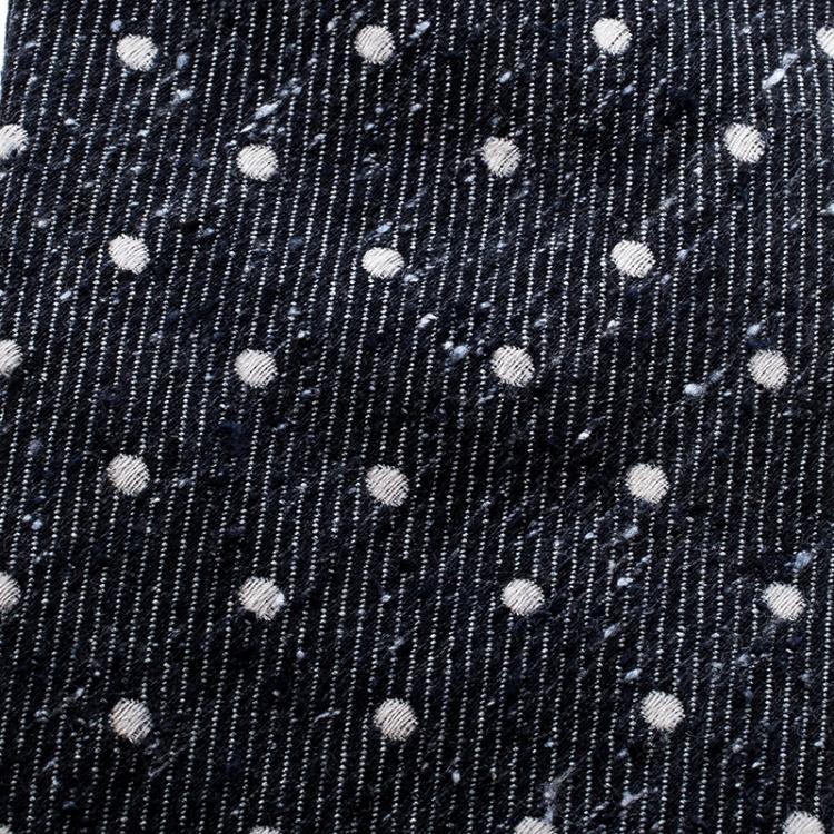 Pre Owned Brunello Cucinelli  Blue Textured Silk and Cashmere Polka Dotted Tie